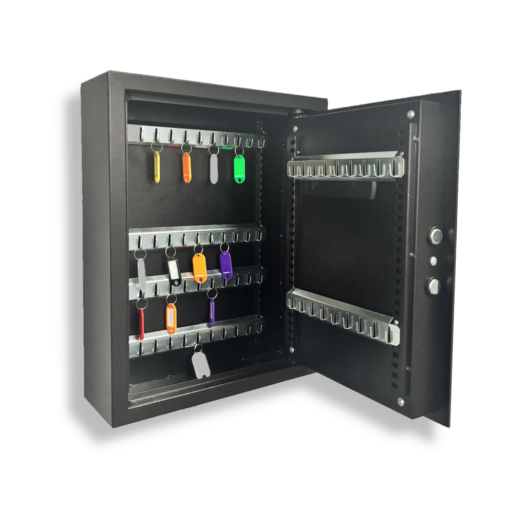 Largecabinetblack Loxal Face Fix Key Safe on wall with draw open